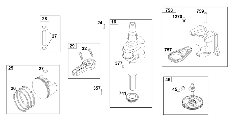 Crankshaft Group Diagram and Parts List for 21R877-0021-B5 200000 - 399999 Briggs and Stratton Engine